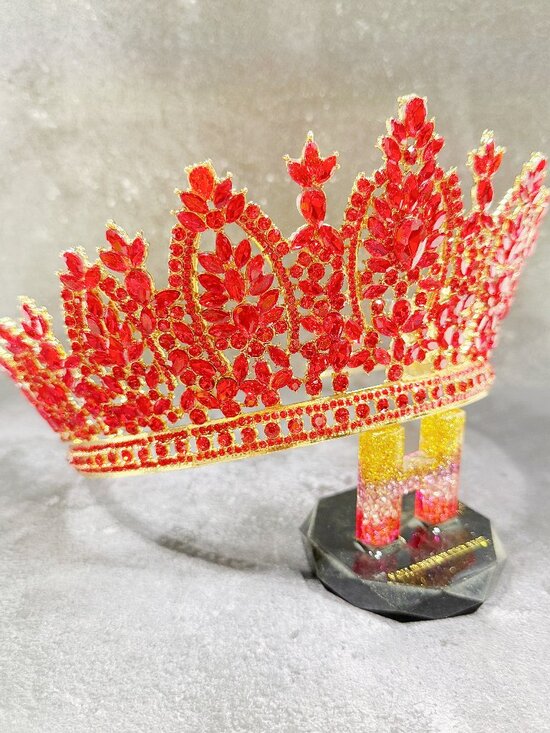 Red crystal crown, wedding crown, gold crown headband, bridal tiara, crown tiara main image 6